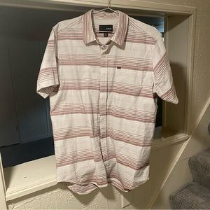 Hurley Men’s Short Sleeve Button Down Shirt Red Gray Stripes Excellent Large